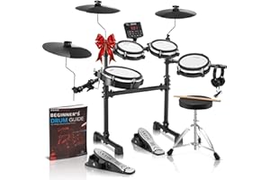 AKLOT B-CORE530 Electric Drum Set: Dual-Zone Quiet Mesh Drum Pads, 10’’ Dual-Trigger Cymbals, Height-Adjustable Rack, 360 Sounds, USB MIDI, Lesson Book, Throne, Sticks, Headphones