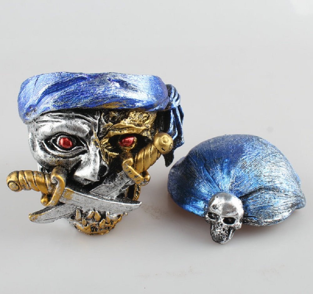 Resina ceniceros – Joyero, diseño de calavera pirata Cenicero Ceniza Bandeja Stash Estatua