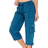 MoFiz Womens Capris with Pockets Loose Fit Casual Capri Pants Dressy Lightweight Ladies Baggy Cargo Pants for Hiking