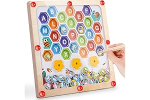 IVALEA Montessori Toys for 3 Year Old Girl Gifts, Magnetic Alphabet Board - ABC Learning Toys for Kids Age 3-5, Wooden Educational Toys for Toddler Ages 2-4, Birthday Gifts for 3 4 Year Old Boys Girls