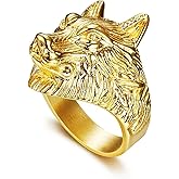 LAIMIUMIU33 Forest Wolf head Rings for men 3D Viking Wolf Rings Amulet Animal Style Wizard Worrior Hunter Biker 316 Stainless Steel Rings Iced Out Jewelry Punk Ring Hip Hop Cocktail Party mens fashion rings