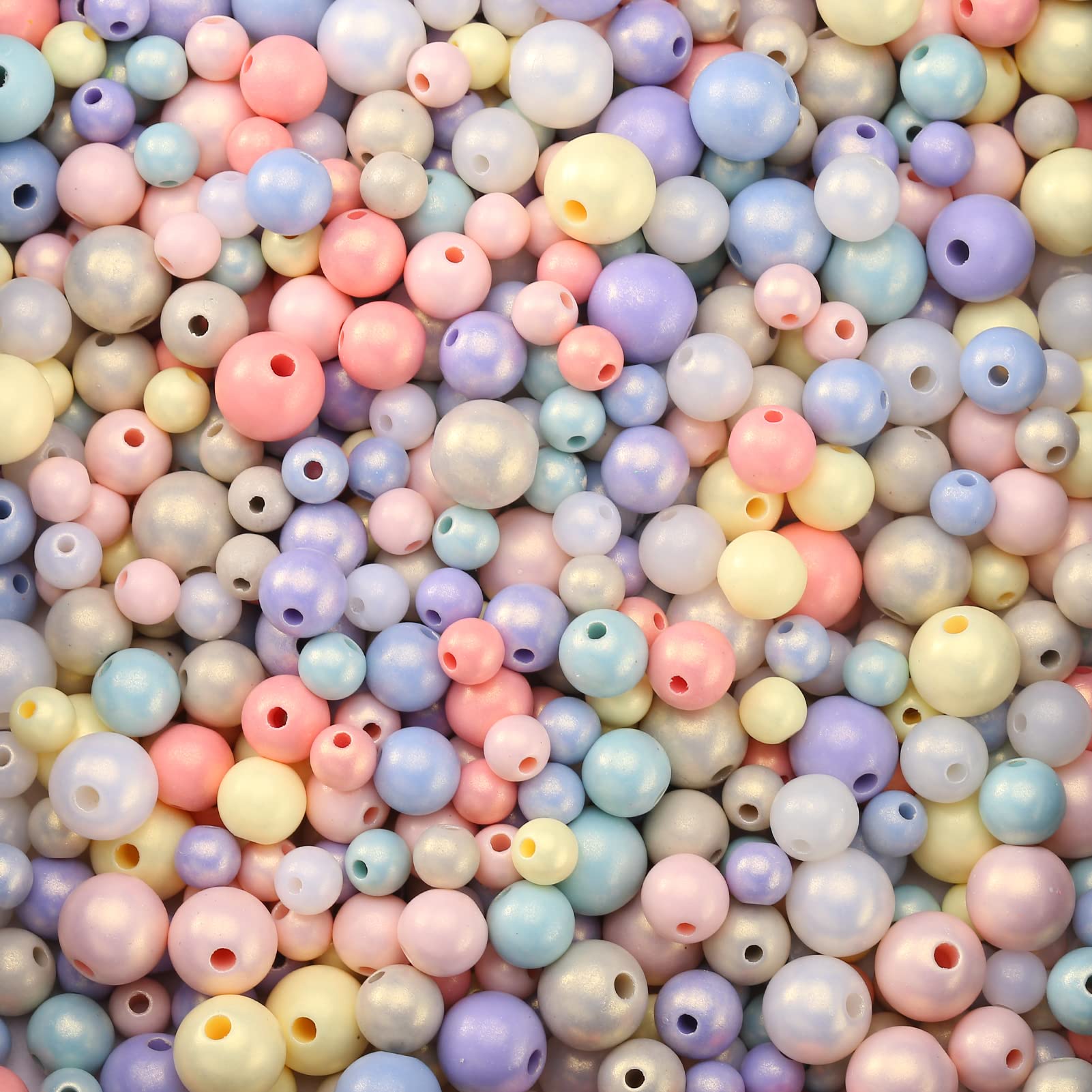 HERZWILD Colourful Acrylic Beads - 800 Pieces Art Beads for Jewellery Making DIY Necklaces & Bracelets (6/8/10 mm)