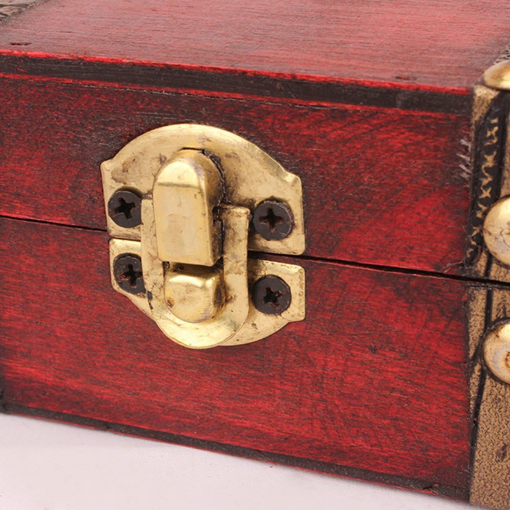 OUNONA Wooden Pirate Treasure Chest Vintage Lock Jewellery Storage Box Case Organizer Birthday Gift Party Favors: Home & Kitchen