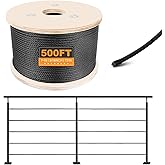 T316 Black 3/16IN Stainless Steel Cable, 500FT Wire Rope, 7X19 Strands Aircraft Cable, 3700lbs Breaking Strength, Zip Line for Heavy Duty Applications, Deck Railing, String Lights & Yard Zipline