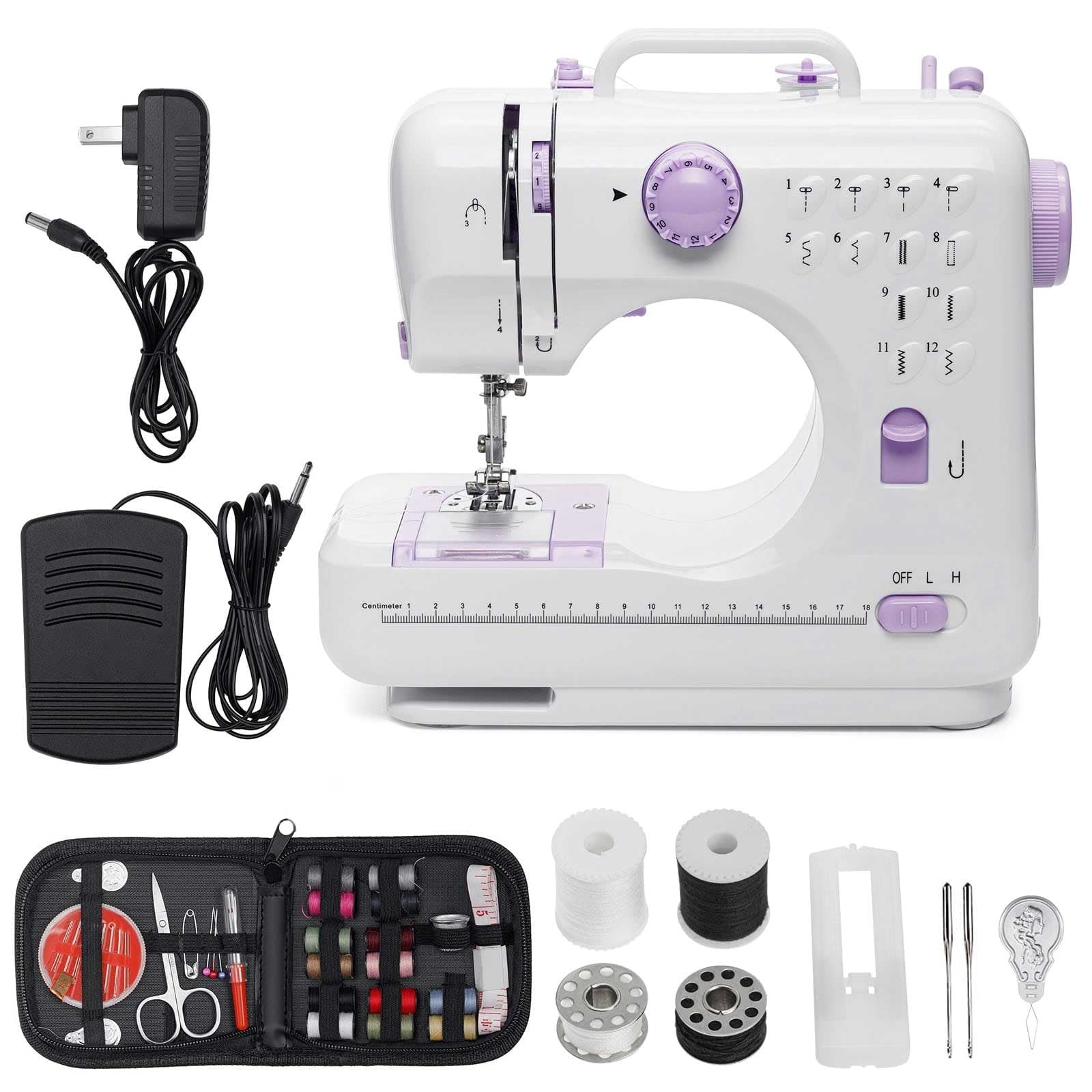 Photo 1 of Zjyufy Mini Sewing Machine Portable Electric Sewing Machine for Beginners 12 Built- in Stitches 2 Speed Foot Pedal LED Light