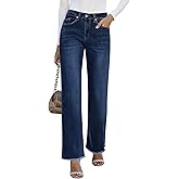 GRAPENT Straight Leg Jeans for Women High Waisted Stretchy Frayed Raw Hem Loose Denim Pants Casual Baggy Jean Trousers