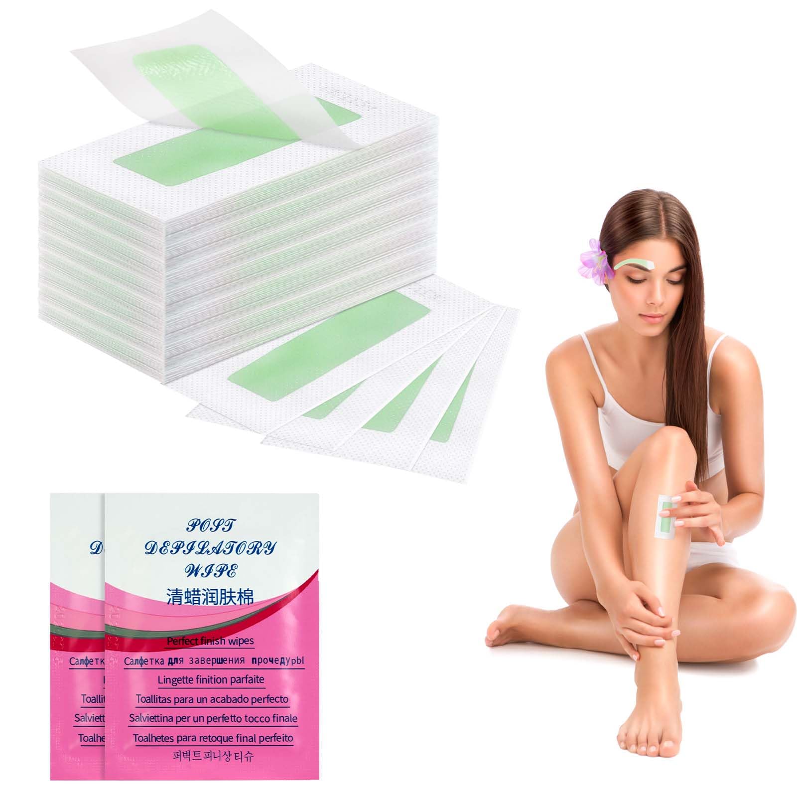 ACWOO Cold Wax Strips, 47PCS Hair Removal Waxing Strips Set Includes 45 Waxing Strips + 2 Calming Oil Wipes, Gentle Hair Removal Wax Strips for Face, Legs, Hands, Underarm, Bikini, Beauty, Travel