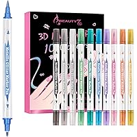 Beauty7 Nail Art Pens Set 10 Color 3D Nail Polish Pens Glitter Dual Tipped Nail Art Pen Drawing Liner Graffiti Dotting Painti