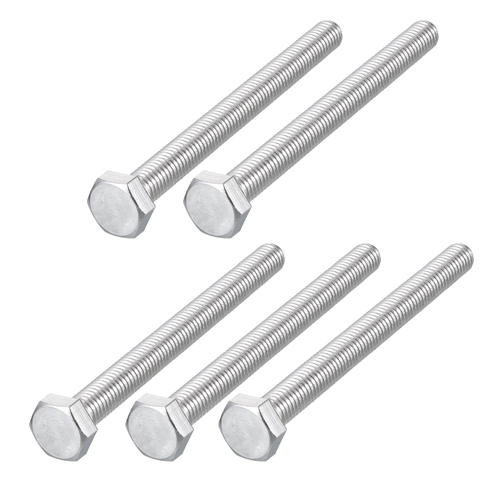 METALLIXITY Hex Head Screw Bolt (M8-1.25x90mm) 5Pcs, 316 Stainless Steel, Fully Threaded, External Hex Drive, Bright Finish - for Repair, Silver