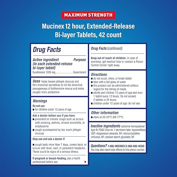 MUCINEX MAXIMUM STRENGTH 12-HOUR CHEST CONGESTION EXPECTORANT TABLETS, 42 CT (PACK OF 3)
