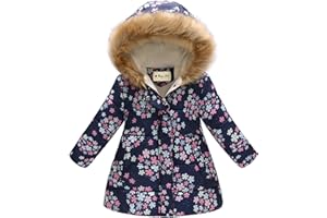 Miss Bei Girl's Winter Coat Jacket Hooded Kids Toddler Flower Print Parka Outwear Warm Cotton Puffer Hooded Jacket