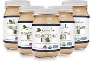 Kevala Organic Sesame Tahini - Vegan Spread, Kosher Butter Paste, Made with Premium Seeds, For Making Hummus, Keto Snacks, 16 oz, 5pack
