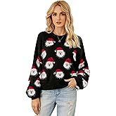 VOROFY Ugly Christmas Sweater Women Funny Santa Xmas Cute Snowflake Holiday Party Knitted Pullover Tops (Black-XL)