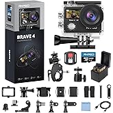 AKASO Brave 4 Action Camera 4K 30fps with 64GB MicroSD U3 Card Bicycle Helmet Accessories Kit Bundle, 20MP Ultra HD 131FT Wat