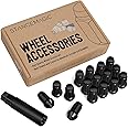 16pcs Black Spline Drive Lug Nuts - 10x1.25 Threads - 1.4 inch Length - Closed End, Cone Acorn Taper Seat - Includes Socket Key Tool - Compatible with Honda Yamaha CanAm Suzuki Kawasaki Arctic Cat ATV
