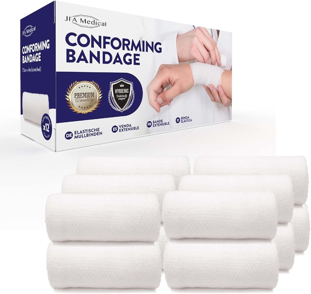 JFA Medical Conforming Bandage 7.5cm x 4m Pack of 12 Gauze Bandages