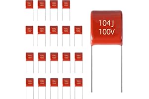 JCCON 20-Pack 100V 104J Premium Quality Metallized Polyester Film Capacitors, P5 CL21 100000pF 100nF 0.1uF MEF Caps with Superior Performance