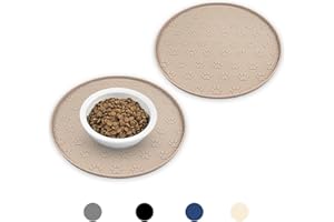 Ptlom 2 Pack Dog Food Mat Anti-Slip Bowl Mats for Food and Water, High-Lips Waterproof Pet Placemat Prevent Messy Spills, Silicone Puppy Feeding Trays for Small, Medium Large Dogs Cats, Taupe