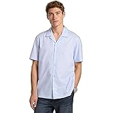 Michael Kors Men's Short Sleeve Relaxed Fit Dobby Stripe Camp Collar Shirt