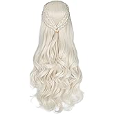 Miss U Hair Women Long Blonde Wavy Braided Wig White-blonde Curly Cosplay Wig for Halloween Party