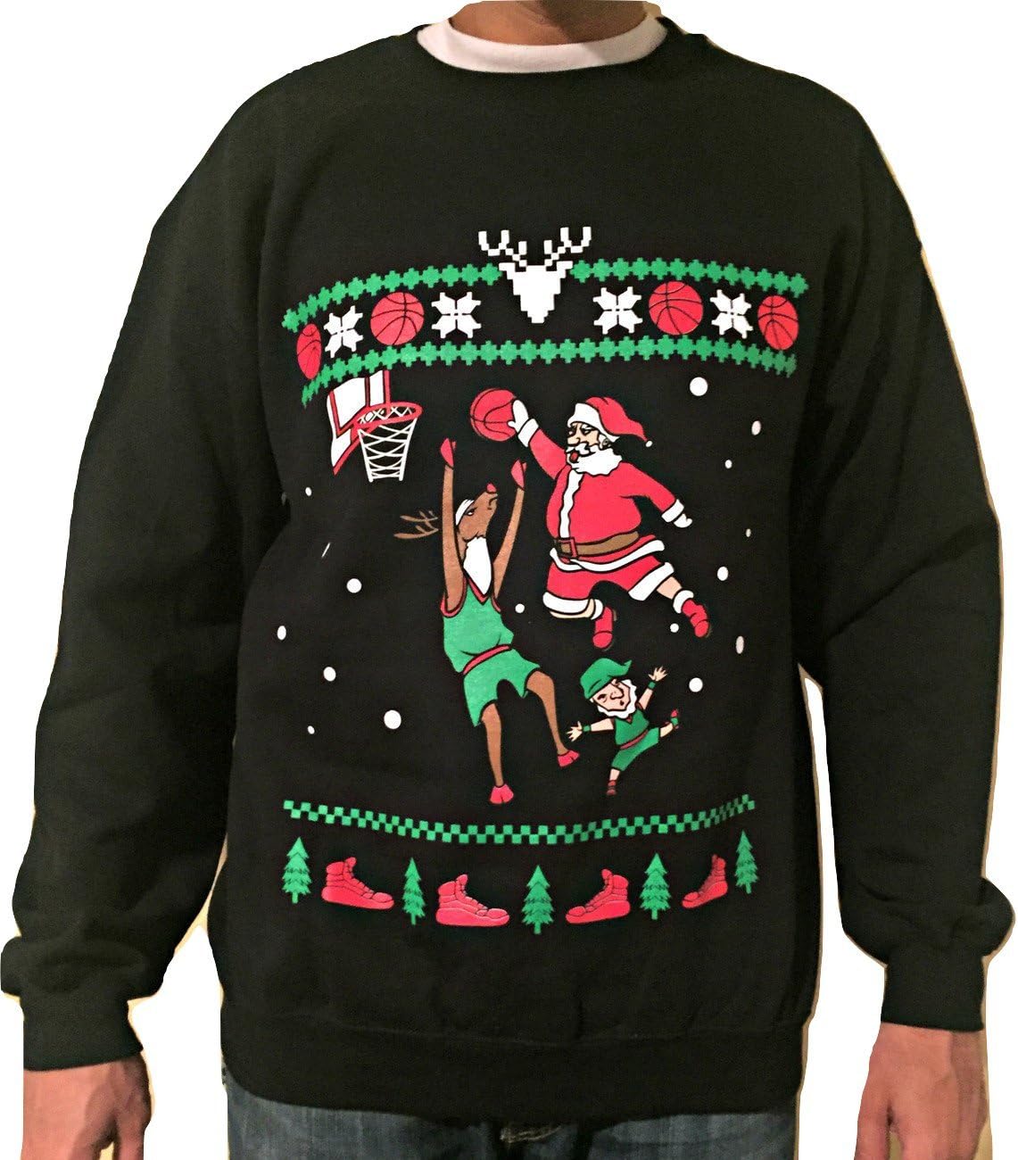 Basketball Christmas Sweater - Dunking Santa - Funny & Ugly Christmas Sweatshirt for Men and Women
