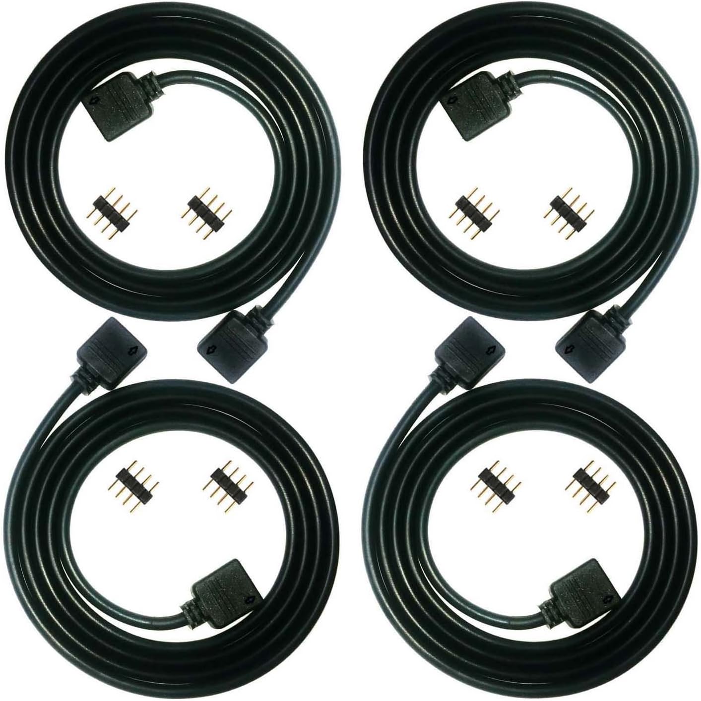 Kabenjee 4X SMD5050/3528/2835 Universal 4pin RGB LED Strips Extension Cable,LED Band Multicondutor Extension Connector,LED Tape Light 2m/6.6ft Long Connector Cable with Solderless Plugs(Black)