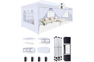 Acepic 10x20 Pop Up Canopy,2 Central Lock Easy Set-up Outdoor Party Tent with Top Vent, Commercial Tent, 6 Removable Sidewalls, Stakes x8, Ropes x4, Hand Bag x1, Sandbags x4(White, 10 * 20)