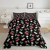 Feelyou Kids Red Cherry Comforter Set Queen Size, Cute Fruit Comforter Boys Girls Dreamy Princess Bedding Set Colorful Floral Teens Duvet Set Bedroom Decor with 2 Pillow Case