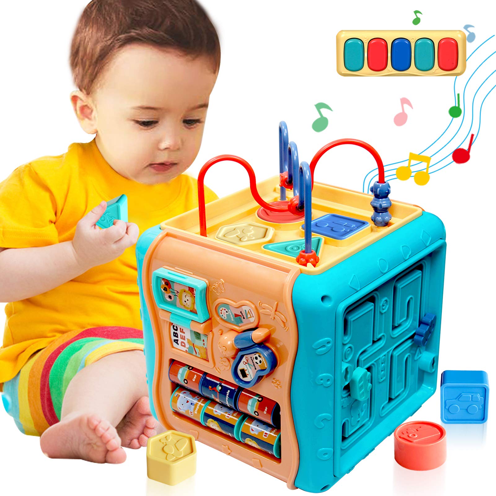 ATCRINICT 6 in 1 Multipurpose Activity Cube Baby Toys for 12-18 Months Musical Early Educational Learning Baby Toys Multiple-Color Shape Sorter Gift Toy for 1 2 3 years old Boys and Girls and Toddler