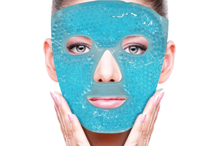 Cold Face Eye Mask Ice Pack Reduce Facial Puff, Dark Circles, Gel Beads Hot Heat Cold Compress Pack, Face SPA for Woman Sleeping, Pressure, Headaches, Skin Care, Post Laser Cosmetic Care[Blue]
