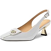 Muikecors Women's Kitten Heels Slingback Square Toe Low Heel Pumps Closed Toe Matte Slip On high Heels Womens Work Dress Office Wedding Party Shoes 2 Inch