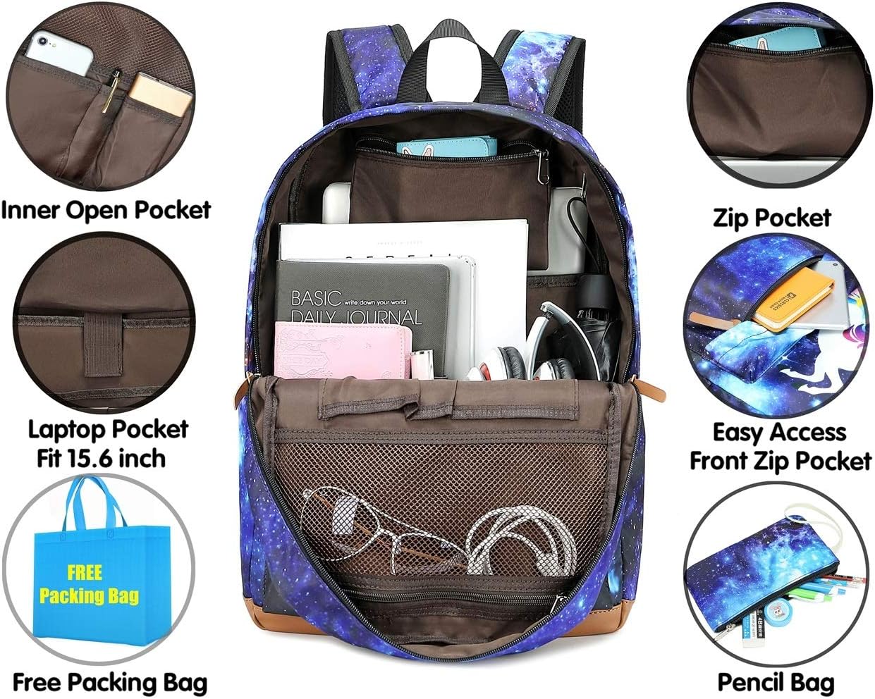 Meisohua Unicorno Zaino Scuola Elementare Impermeabile Zaini Bambino Sacchetti Di Scuola Per Ragazze Leggero Campeggio Borse Casual Daypacks Per Adolescenti Studenti 3 Pezzi Deep Blue Cancelleria E Prodotti Per Ufficio Scuola E