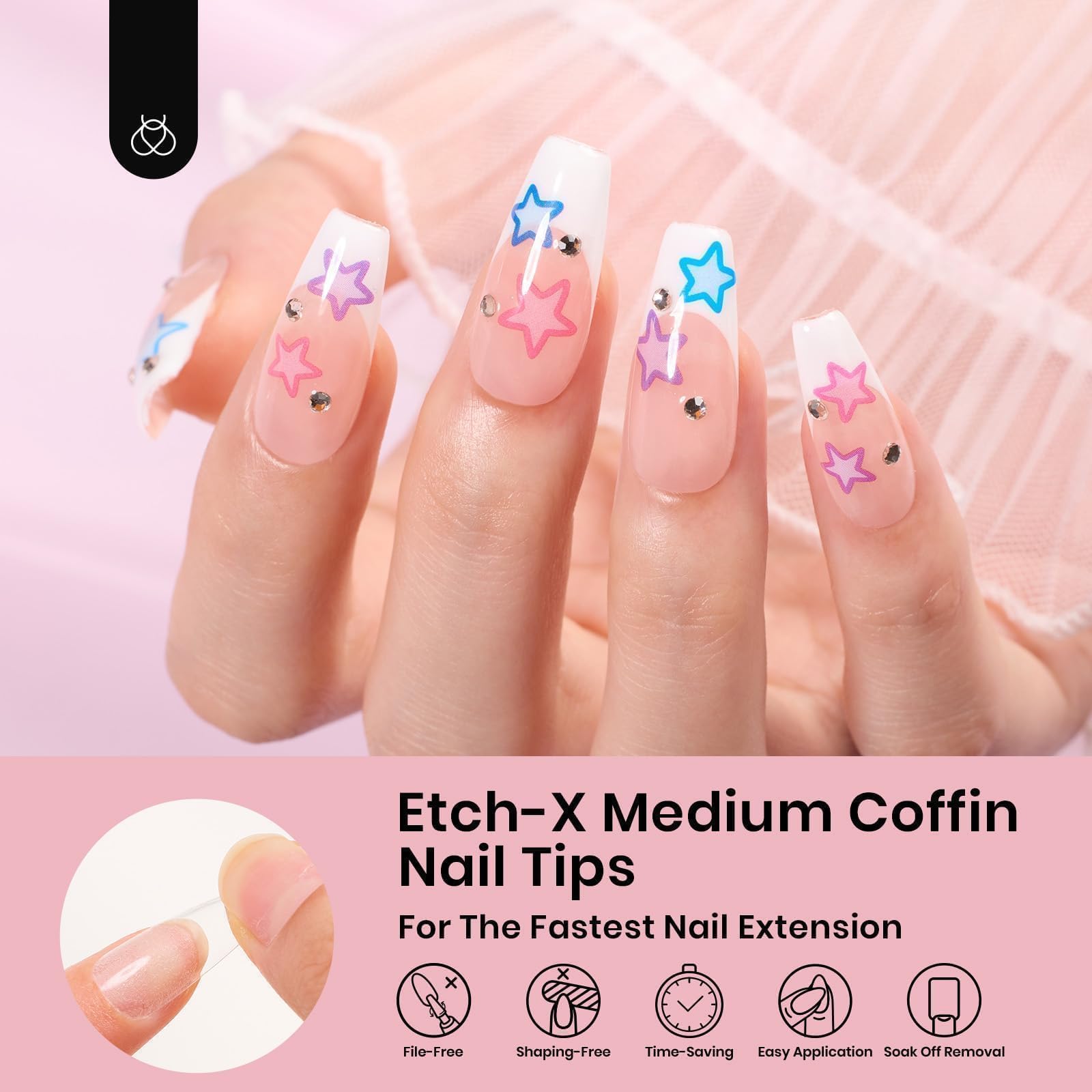 Beetles Gel Nail Tips Medium Coffin Etch X Nail Tips, 12 Sizes 288Pcs Pre Shaped Half Matte Press On Nails Full Cover False Nails for Pastel Spring Nails Acrylic Fake Nails Nail Extensions Kit - Image 2