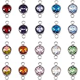 Pandahall 20pcs Mixed Color Glass Gemstone Pendants Flat Round Glass Links Charms with Double 304 Stainless Steel Bail Connectors for Bracelet Jewelry Making (Silver)