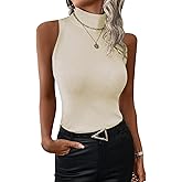 Women's Mock Turtle Neck Tank Tops Slim Fit Ribbed Knit Sleeveless Tops Casual Cami Vest Shirts
