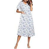 Ekouaer Womens Snap Front Dusters Cotton Housecoat Short Sleeve Nightgown House Dress With Pockets