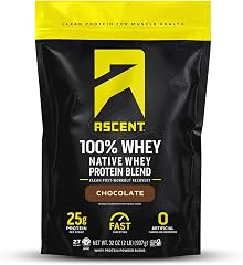 Ascent 100% Whey Protein Powder - Post Workout Whey Protein Isolate, Zero Artificial Flavors & Sweeteners, Gluten Free, 5.5g 