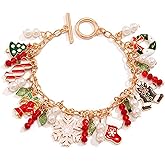 Ghloyza Women's Jingle Bell Charm Adjustable Link Bracelet - Christmas Tree, Snowflakes, Jingle Bell Charm