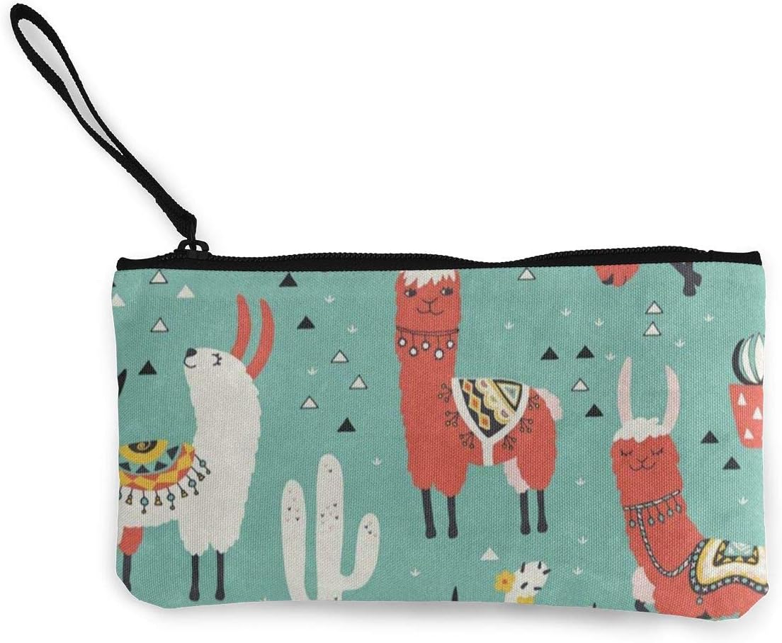 Canvas Coin Purse Cartoon Llamas And Cactus Customs Zipper Pouch Wallet For Cash Bank Car Passport