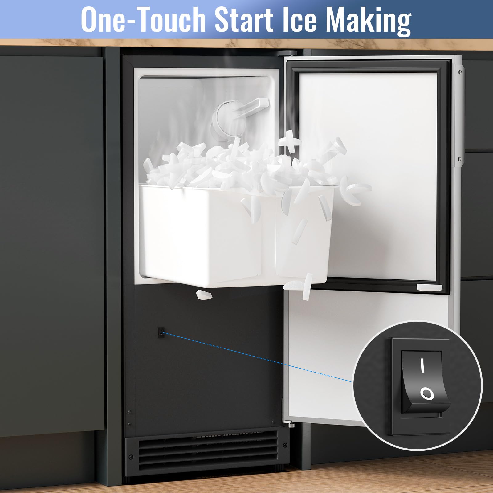 IECIVC Under Counter Crescent Ice Maker Machine, 15'' W Drainless Built-in Ice Maker, 25 LBS/Day with 22 LBS Storage Bin, Perfect for Commercial Home Bar, No Drain