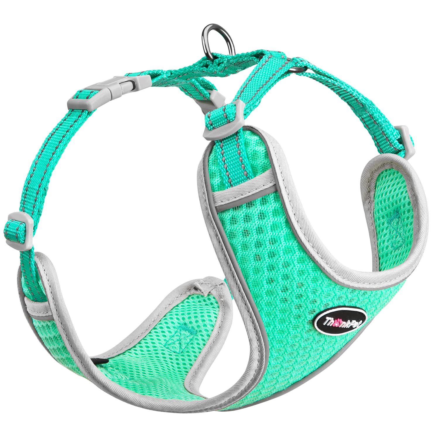 ThinkPet Reflective Breathable Soft Air Mesh No Pull Puppy Choke Free Over Head Vest Ventilation Harness Leash Set for Puppy Small Medium Dogs Teal L