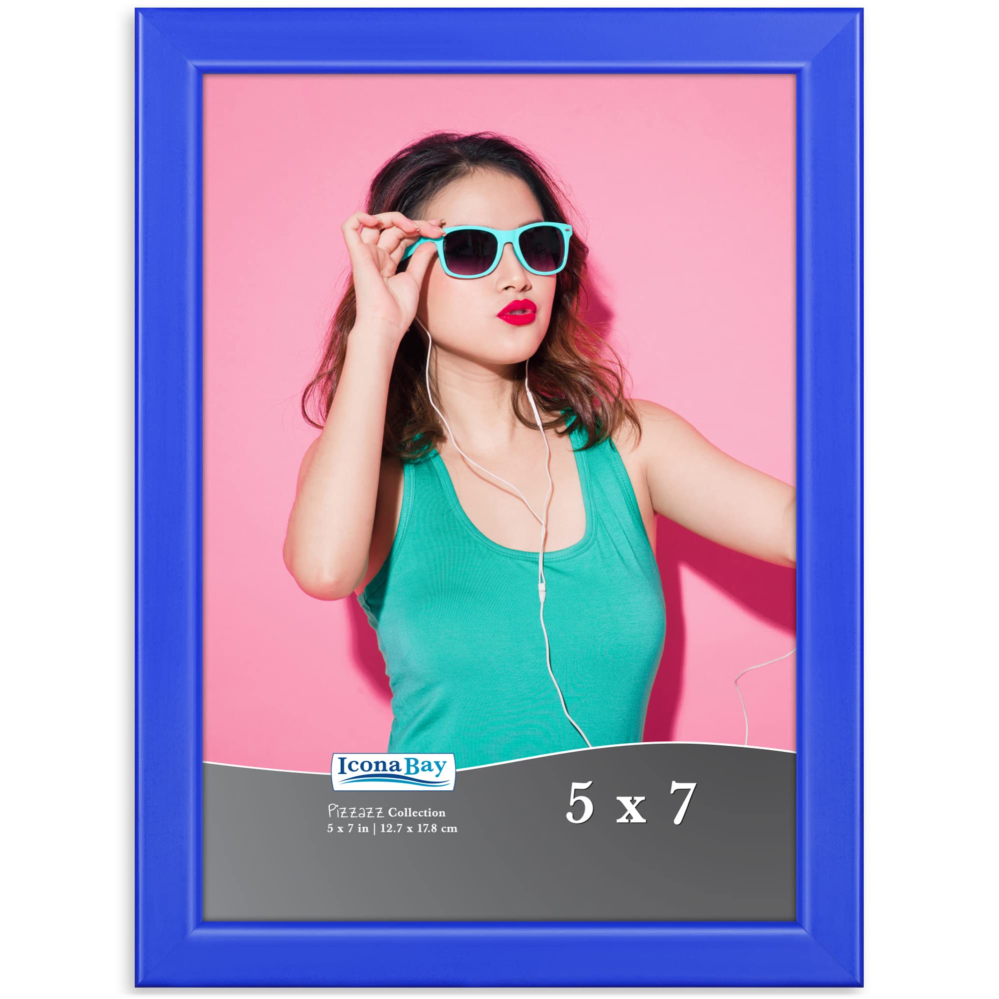 Icona Bay 7x5 Blue Picture Frame, Coloured Solid Wood Scandinavian Style Frame for Photo, Pizzazz Collection
