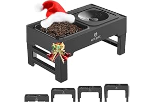 ELS PET Elevated Dog Bowls, Adjustable Raised Dog Bowls with No Spill Dog Water Bowl and Stainless Steel/Slow Feeder, Stand for Small Medium Large Dogs,Cats & Pets (Plastic)