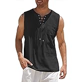 COOFANDY Men's Cotton Linen Tank Top Shirts Casual Sleeveless Lace Up Beach Hippie Tops Bohemian Renaissance Pirate Tunic