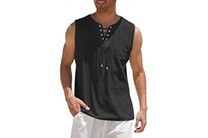 COOFANDY Men's Cotton Linen Tank Top Shirts Casual Sleeveless Lace Up Beach Hippie Tops Bohemian Renaissance Pirate Tunic
