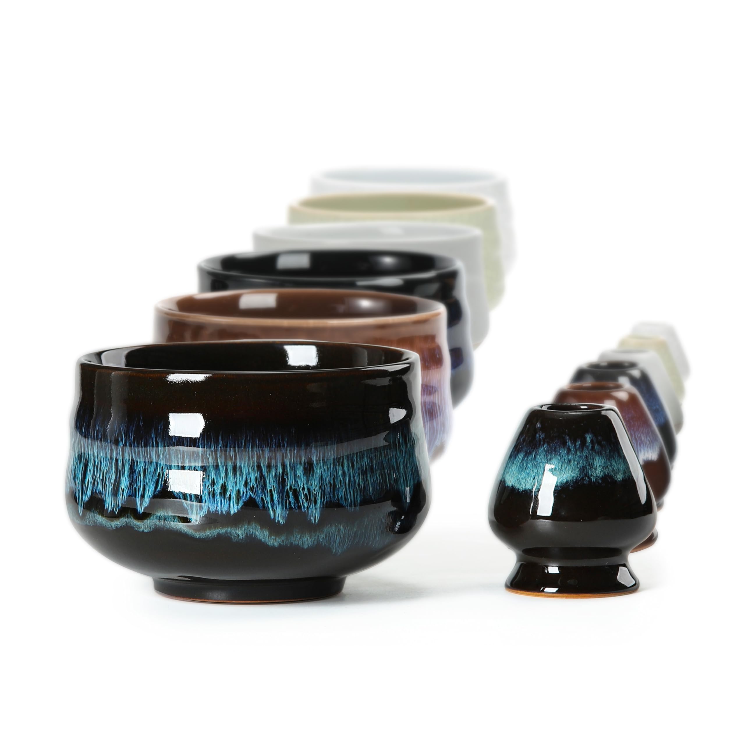 TEANAGOO Japanese Ceramic Matcha Bowl with Whisk Holder, 18 OZ. K14, Blue, Chawan Tea Bowl, Ceramic Matcha Bowl, Tea Bowls for Matcha, Traditional Ceremonial Accessories