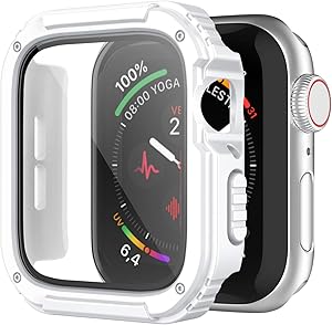 Recoppa Rugged Apple Watch Case 44mm Series SE 6/5/4 with Screen Protector, Durable Military Grade Quattro Pro Series Drop-proof Protective Cover Full Coverage Shock-proof Bumper for Men iWatch(White)