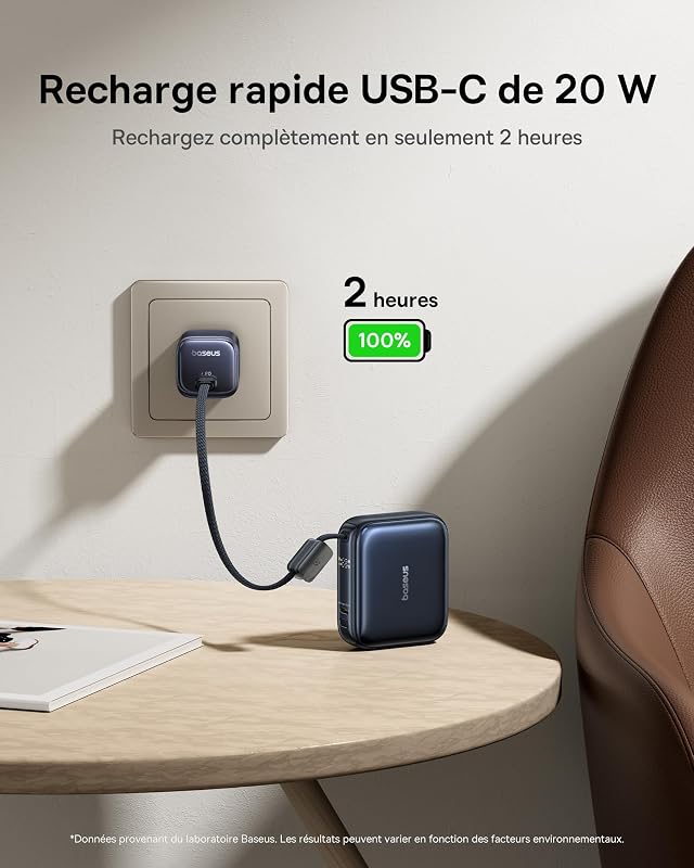AC22 Mini Powerbank 10000mAh, 45W PD Power Bank Compacte avec Câble USB-C Intégré, Batterie Externe de Poche pour iPhone 17/16/15 Pro Max, Samsung S26/S25 Ultra, iPad, Pixel 10/9