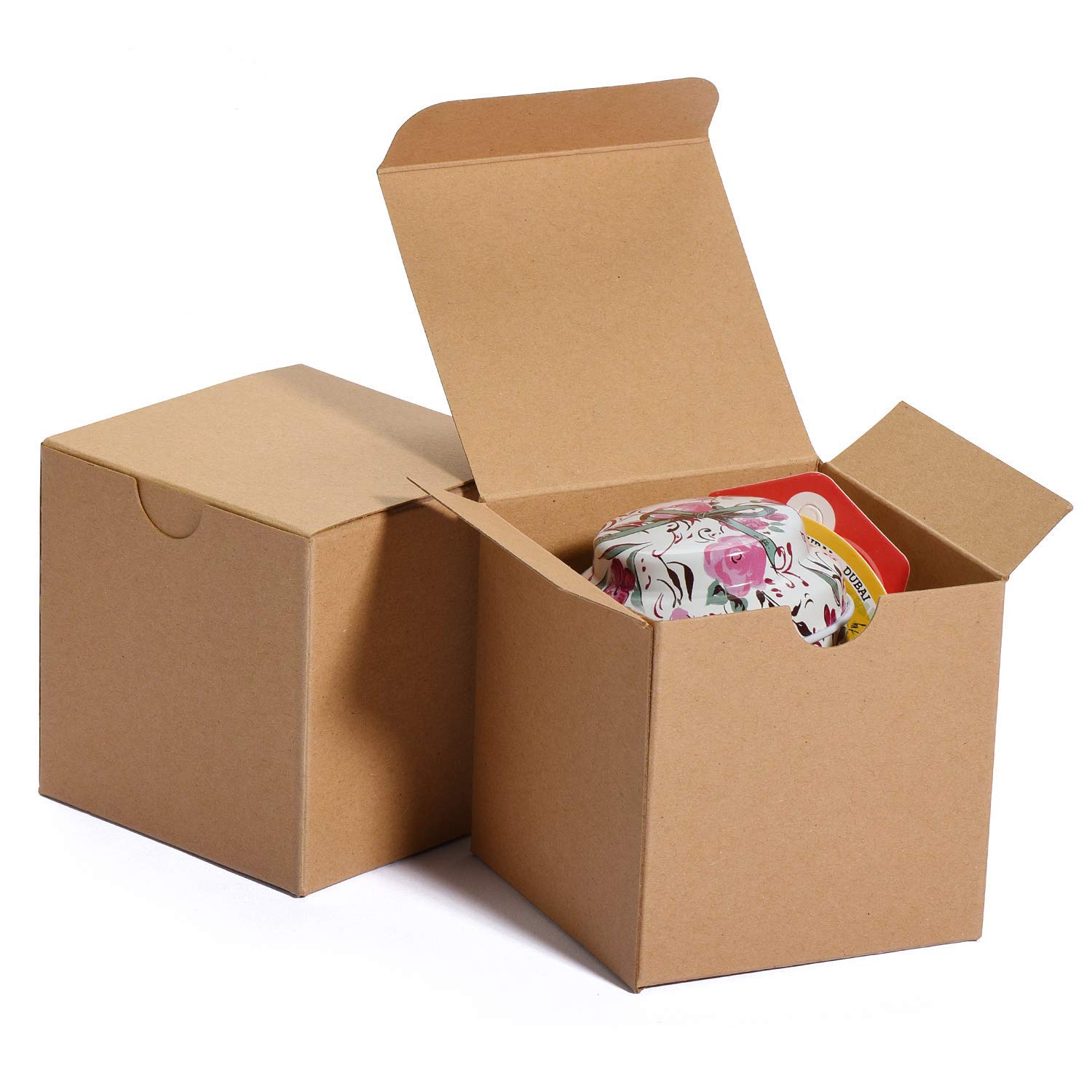 HOUSE DAY 50pcs Kraft Paper Gift Boxes with Lids for Gifts, Crafts, Gift Box, Gift Box for Groomsmen and Bridesmaid 7.5x7.5x7.5cm (Brown)