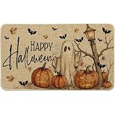 Artoid Mode Ghost Jack-O'-Lantern Halloween Doormat, Low-Profile Switch Rug Door Home Decor Mat Floor Mat for Indoor Outdoor 17x29 Inch